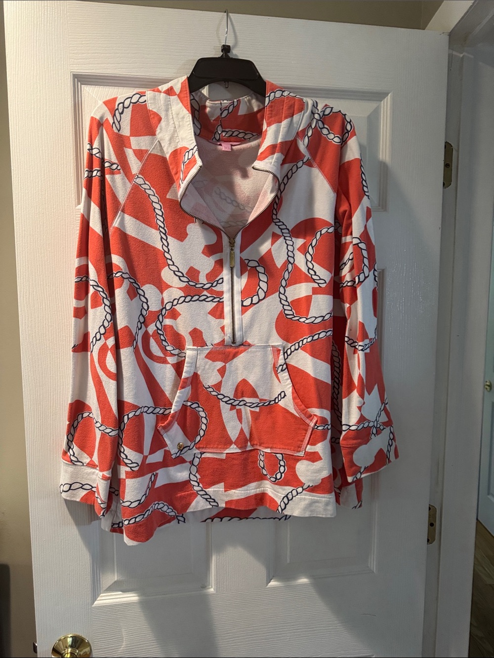Lilly Pulitzer Women’s Coral & White Half-Zip Pullover Top - XL